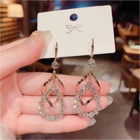 irregular water drop earrings for women korean fashion temperament celebrity exaggerated full rhinestone golden color earrings