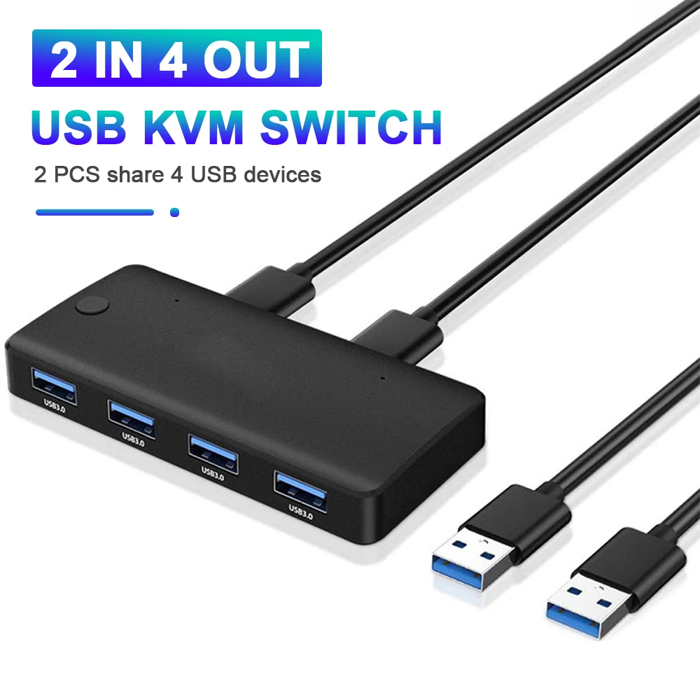 

USB KVM Switch USB 3.0 Switcher KVM Switch for Windows10 PC Keyboard Mouse Printer 2 PCs Sharing 4 Devices USB Switch