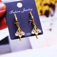 juwang 14 k real gold plating drop earrings for women cubic zirconia dancing girl charm hoop dangle earrings jewelry pendientes