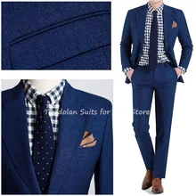 Veste + pantalon pour homme, 2 pièces, manteau bleu Royal, sur mesure, Blazer décontracté, ensembles de costumes pour garçons d'honneur, tenue de fête de mariage  (4)
