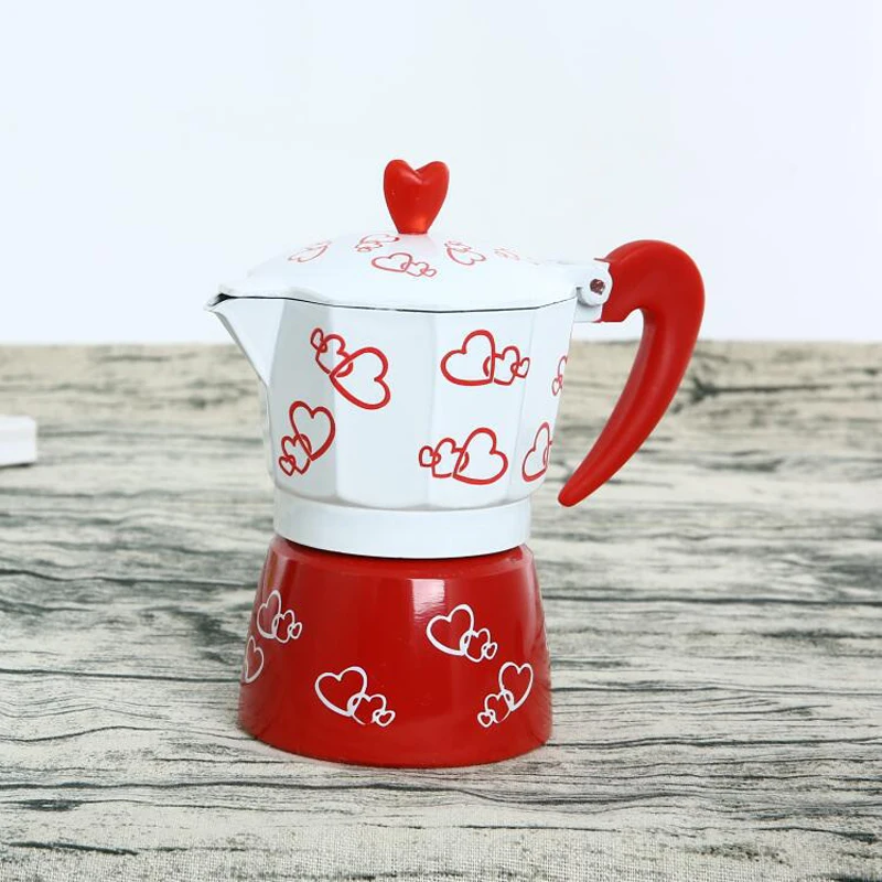 Кофе горшок гейзерная Кофеварка чайник Романтический красное сердце Алюминий