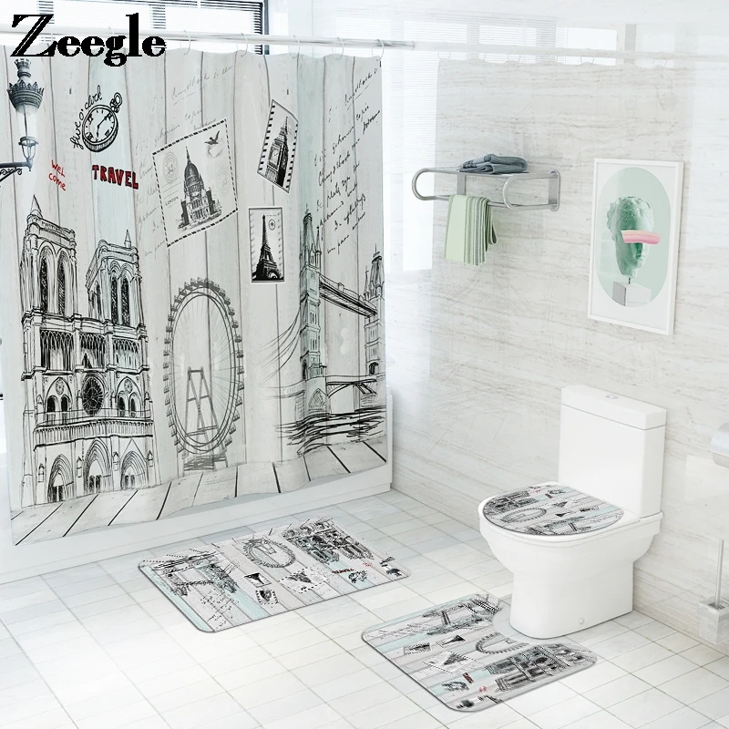 

Европейский стиль, набор душевых штор и ковриков для ванной, нескользящий напольный ковер для туалета, u-образный коврик для туалета, ковер д...