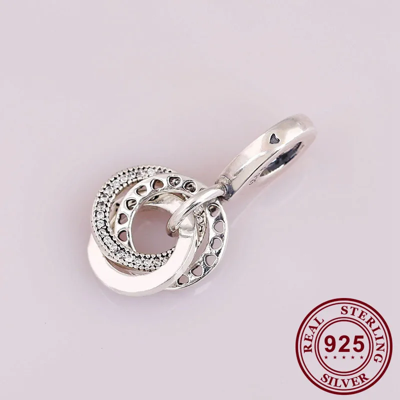 

925 Sterling Silver Charm Three Ring Heart Charm Pendant Fit Pandora Women Bracelet & Necklace Diy Jewelry