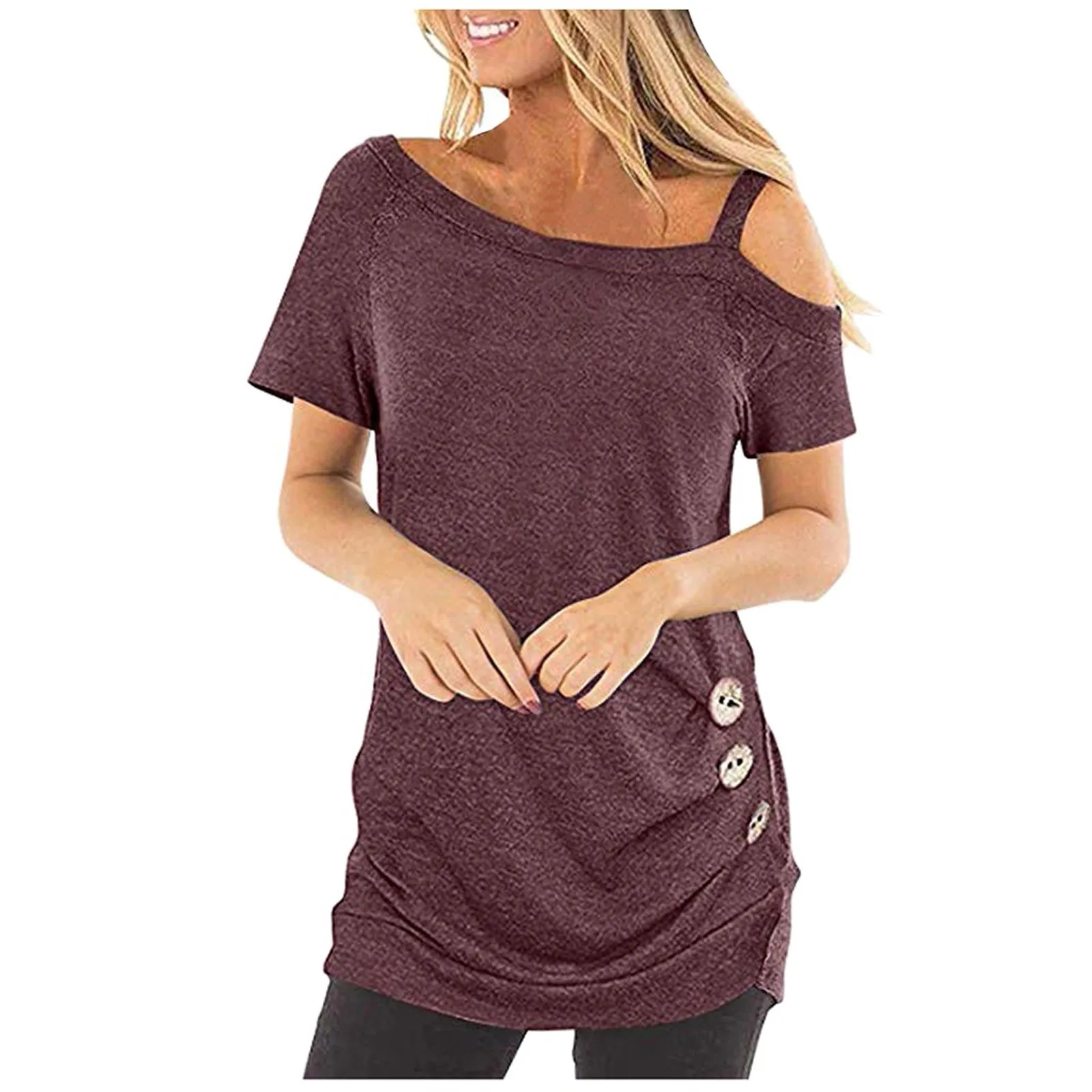 С открытыми плечами фиолетовая туника с изображением Топы для женщин Vetement Femme