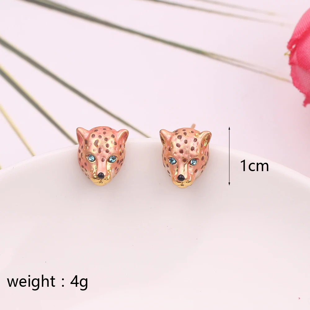Модные серьги-гвоздики с головой леопарда для женщин и девочек розовые серьги в