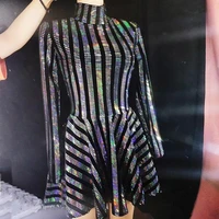 sparkling sequins dress long sleeve long sleeve striped flashing performance clothing party dress for women hostess dress