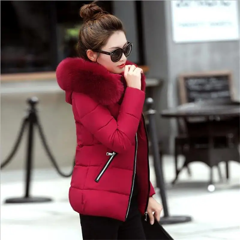 

Warm Winter Jacket Female 2020 Fashion Women Hooded Fur collar Down Cotton Coat Solid color Slim Large size Female Coat