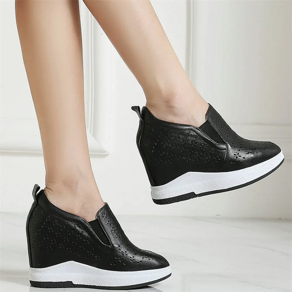 

Breathable Casual Shoes Women Cow Leather Platform Wedges High Heel Pumps Shoes Girls Summer Travel Trainers Female Tennis Shoes