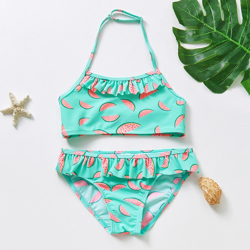 

Swimsuit Girls Kids Swimwear 2-14Y Toddler Girls Bikini Set Ruffle Children's Swimwear High quality Kids Beachwear-ST260