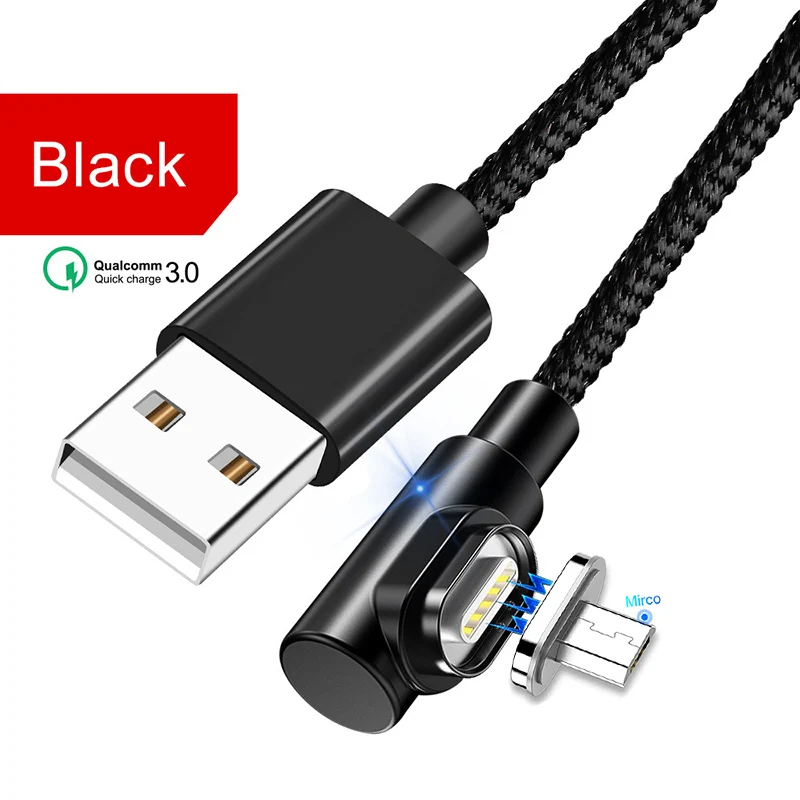 Black For Mirco Магнитное зарядное устройство OneVan 5V 3A 90 градусов Usb кабель для быстрой зарядки Micro Usb type C шнур для зарядки iPhone 7 Xiaomi samsung телефон - Цвет: Black For Mirco