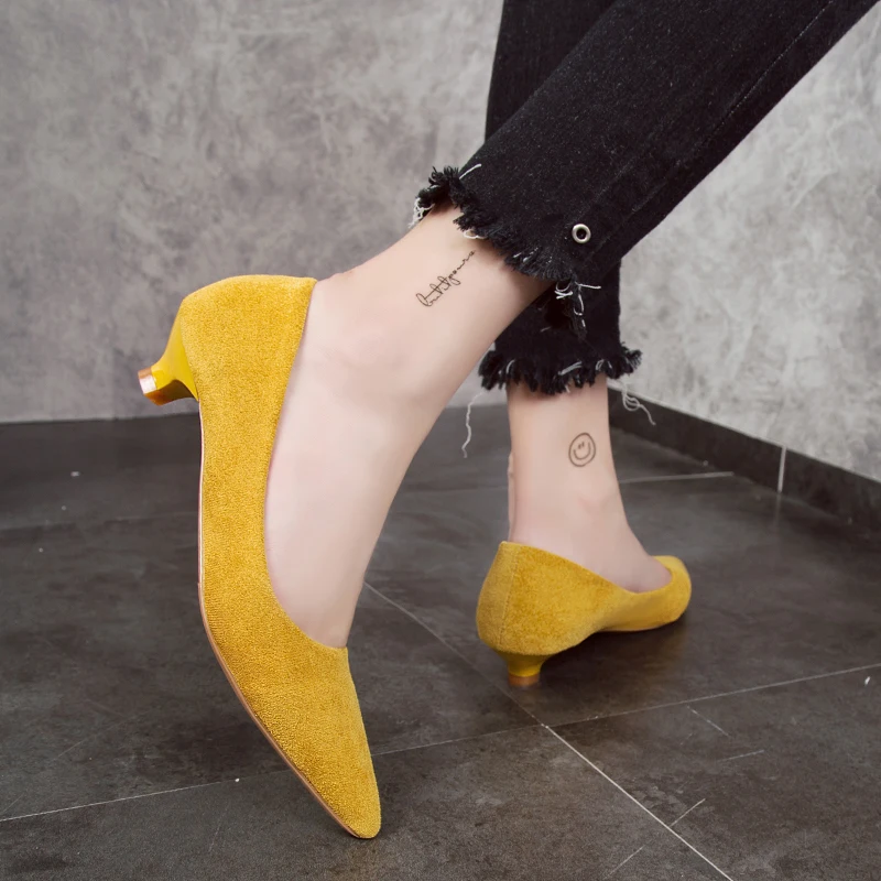 Туфли лодочки женские с острым носком искусственная замша низкий каблук 3 см