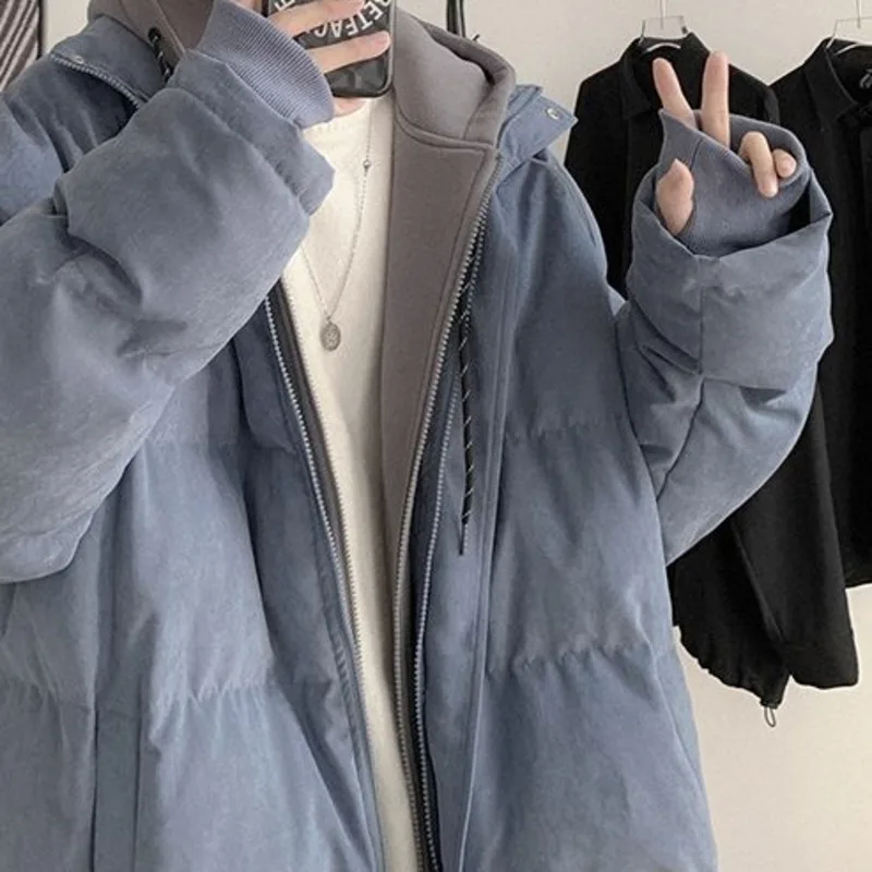 

Winter Jacket Men's Warm Fashion Casual Fake Two-piece Reflective Coat Parka Men Wild Loose Korean Short Coat Mens Clothes M-XL