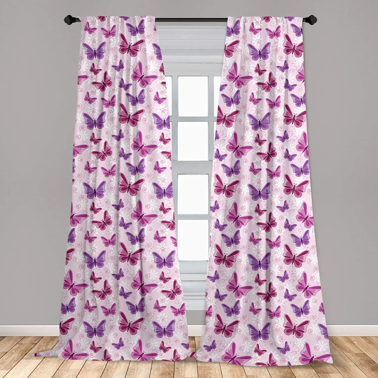

Pink Purple Butterfly Window Curtains Various Flying Butterflies Colors Hippie Style Lightweight Decorative