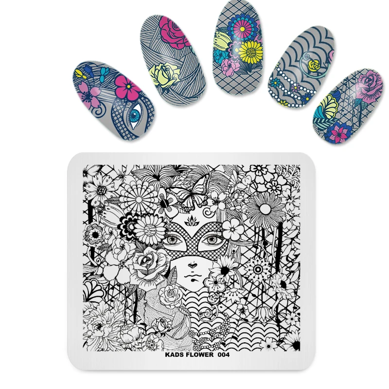 Трафареты KADS для стемпинга ногтей цветок 004 девушка в лозе Подсолнух кружевное