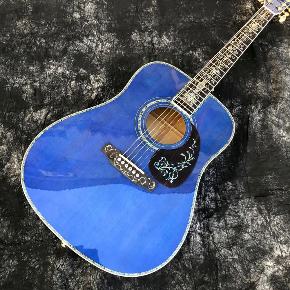 Акустическая гитара в стиле D из синей твердой ели 41 дюйм гриф эбенового дерева