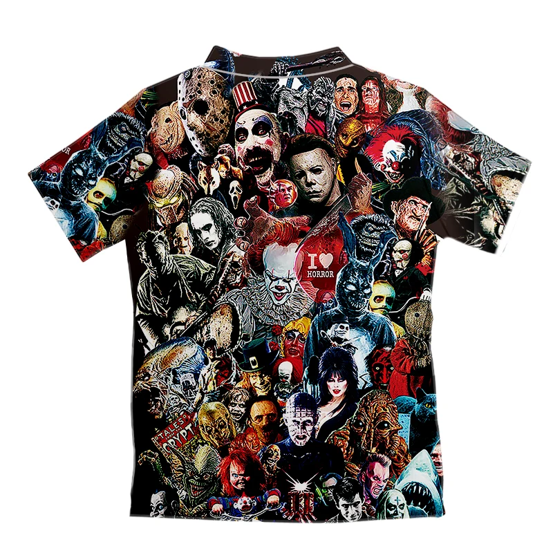

UJWI 2020 New Arrivals Casual 3D Print Scary mask clown Shirt Men Short Sleeve Button Tops Loose Fashion Beach Hawaiian Shirt