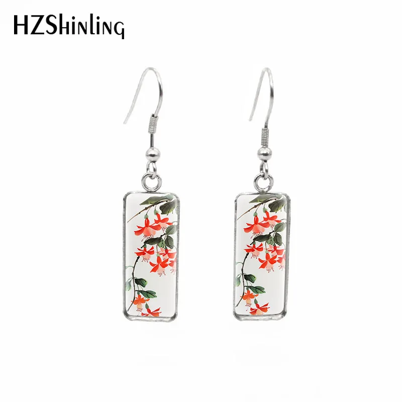 Новинка 2020 серьги в виде цветка фуксии колибри и прямоугольные ручной работы с