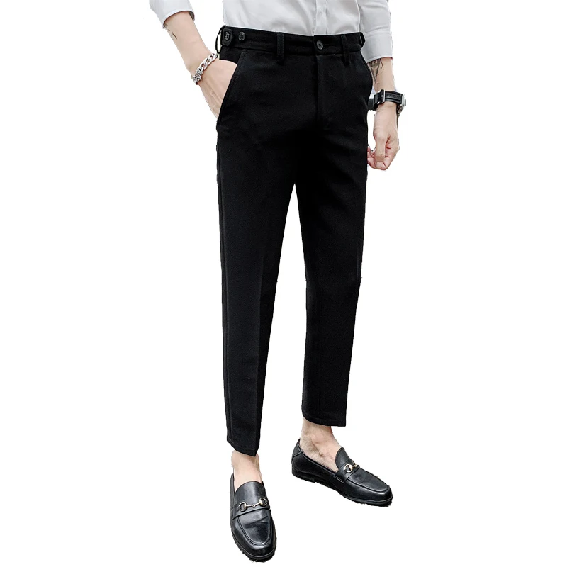 

Men's trousers autumn and winter new slim solid color vertical micro elastic trousers loose casual young men's wear 28-34