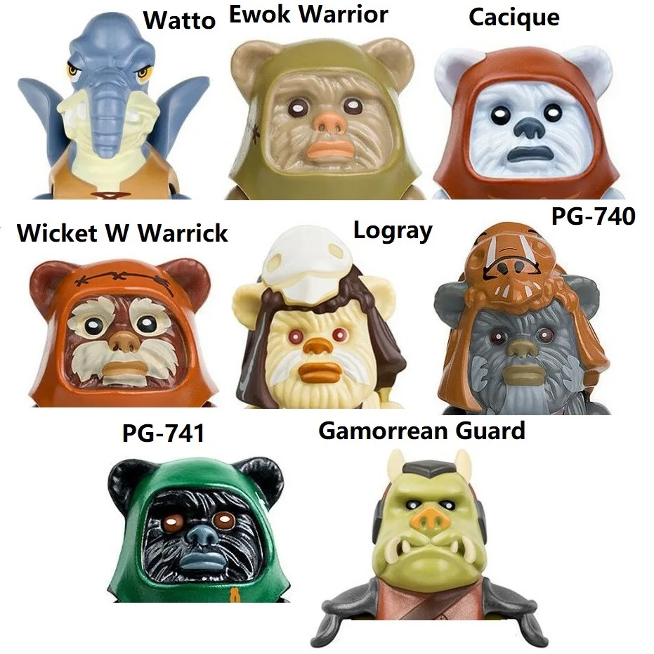 Эвоки Ватто Эвок Воин Касик Викет В. Воррик Волшебник Логрэй Сторожевой гаморреанский гвардеец Строительные блоки Мини-фигурки игрушек.