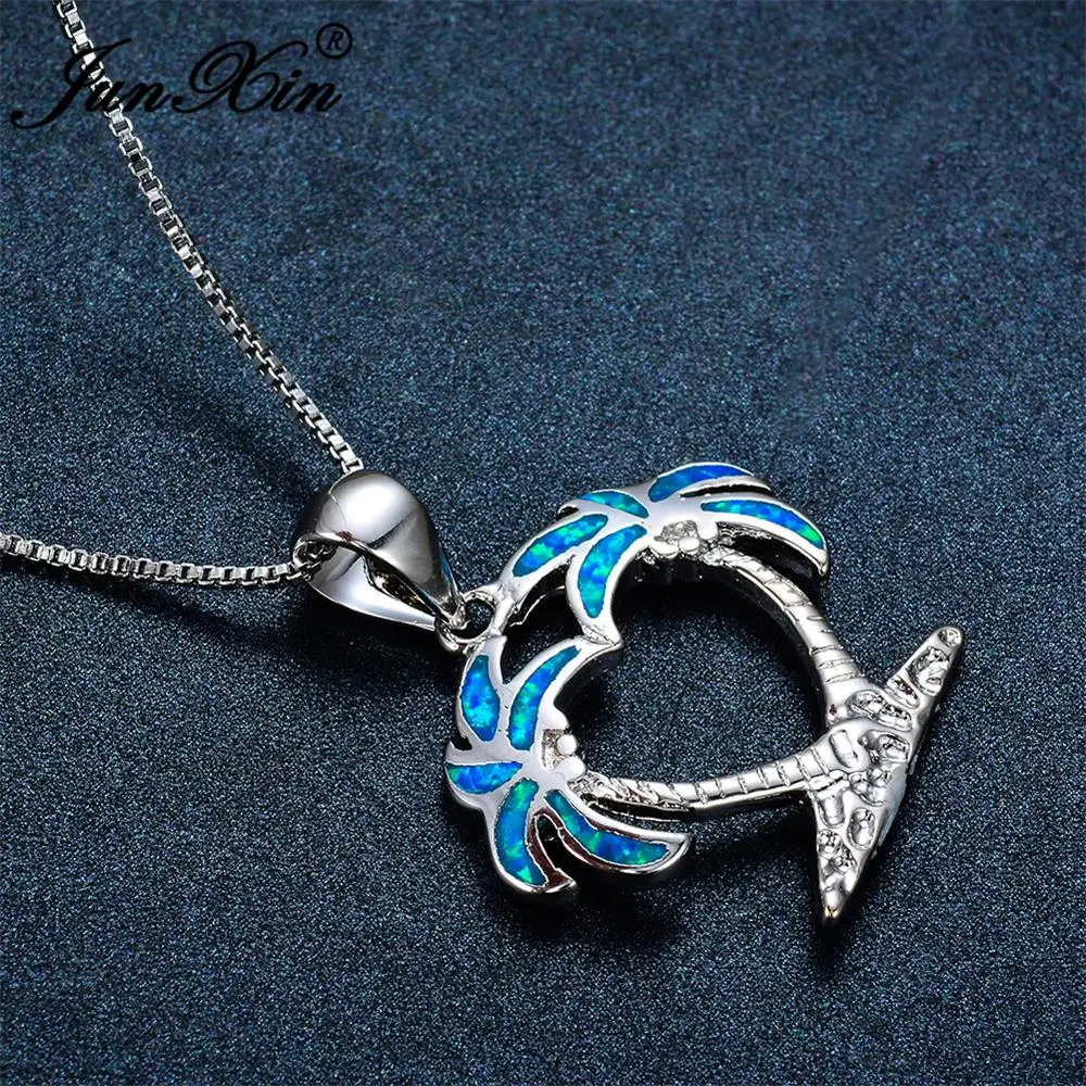 Модное женское ожерелье из голубого опала с изображением кокосовой пальмы белое