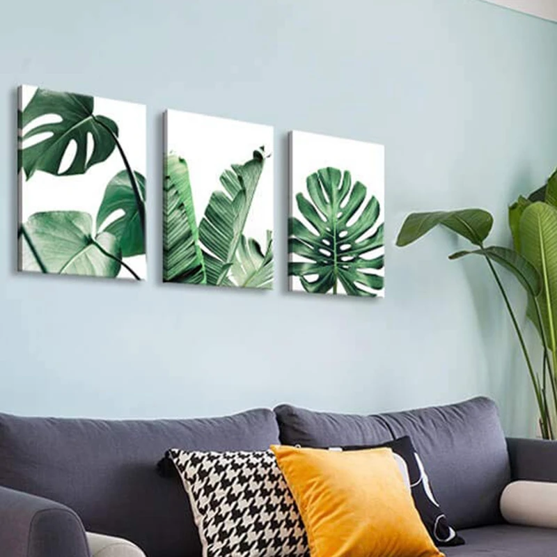 Простые зеленые листья холст искусство тропические растения работа