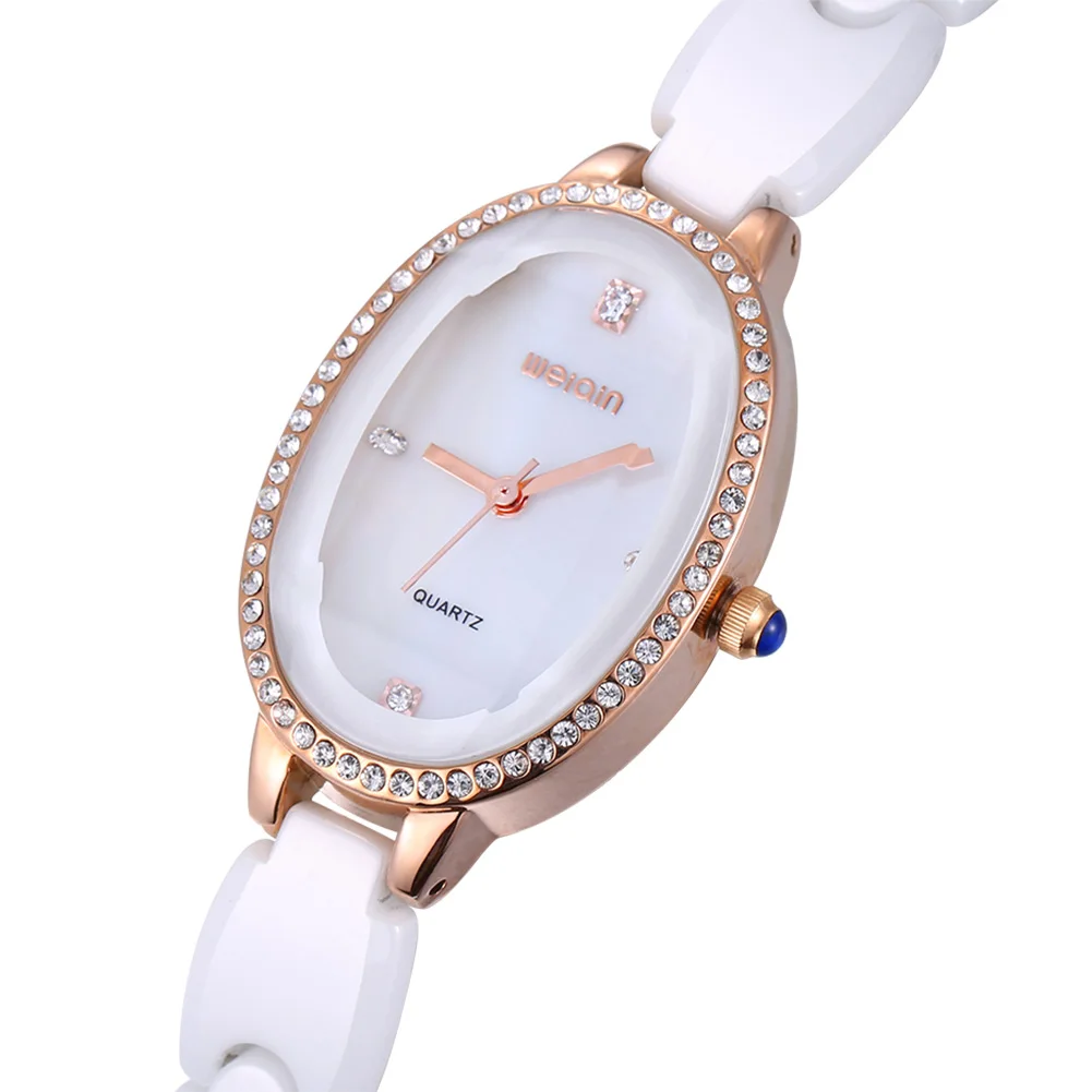 Женские кварцевые часы с керамическим ремешком модные повседневные кристаллами