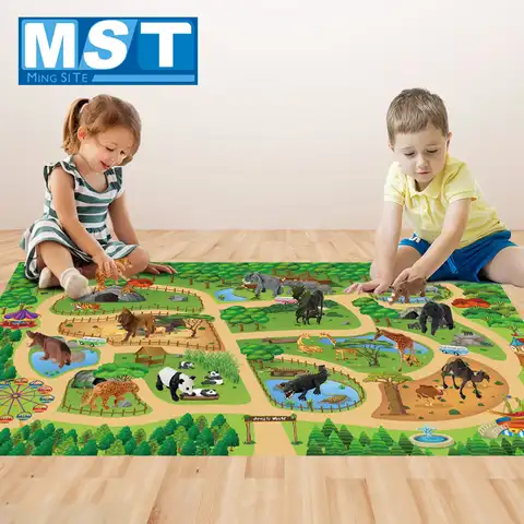 Игровой коврик 142 х96 см, набор моделей с мультяшными животными, развивающие игрушки, коврик для мальчиков и девочек, подарки