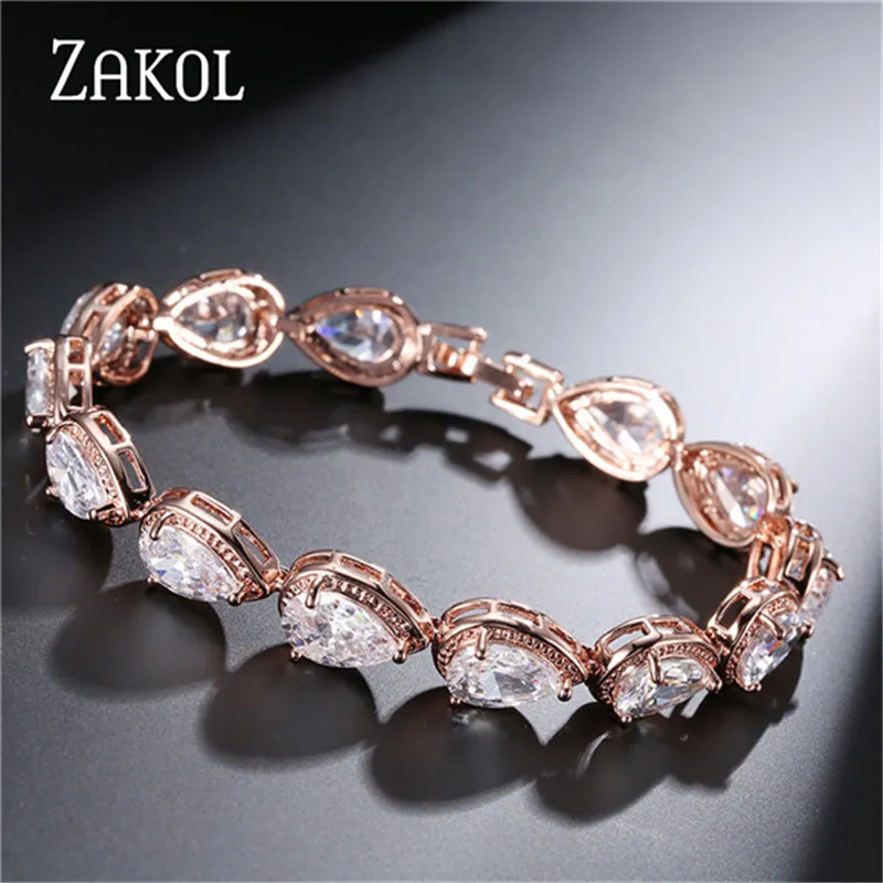 ZAKOL Модные женские аксессуары роскошный фианит Капля воды CZ Камень Браслет