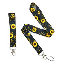 sunflowers hand wristlet neck strap lanyard for keys id badge holder mobile straps phone rope keychain ribbon necklaces keycord