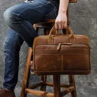 Мужской кожаный портфель Crazy Horse, 15 дюймов, Laotop, натуральная кожа, деловые сумки, натуральная кожа, для работы, большая сумка через плечо, PC
