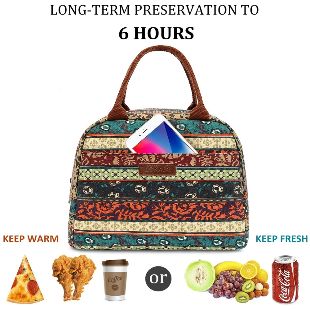 Lunch Bags for Women Kids Men Shoulder Food Picnic Bag Portable Thermal Insulated Cooler Drink Boxes Travel Tote Bohemia Red |