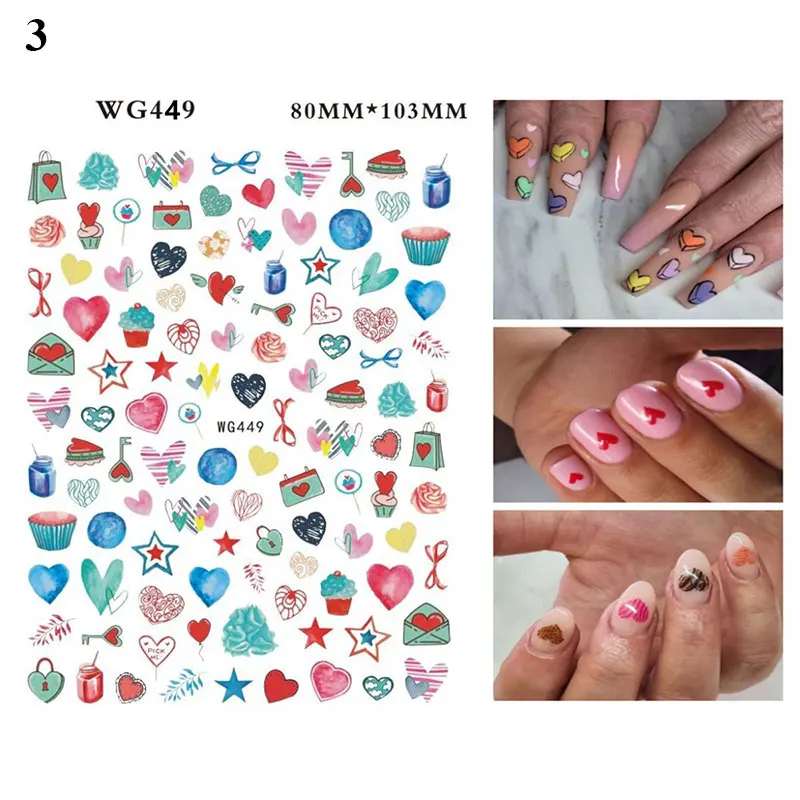 Nail Art Stickers Adhesive Red Lips DIY Manicure Sexy Flowers Love Heart 3D Nail Decals For Decoration Paper Christmas Gift