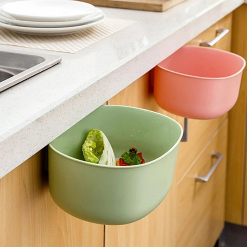 

1Pc Kitchen Cabinet Door Plastic Basket Hanging Trash Can Rubbish Container Desktop Storage Trash Storage Holder