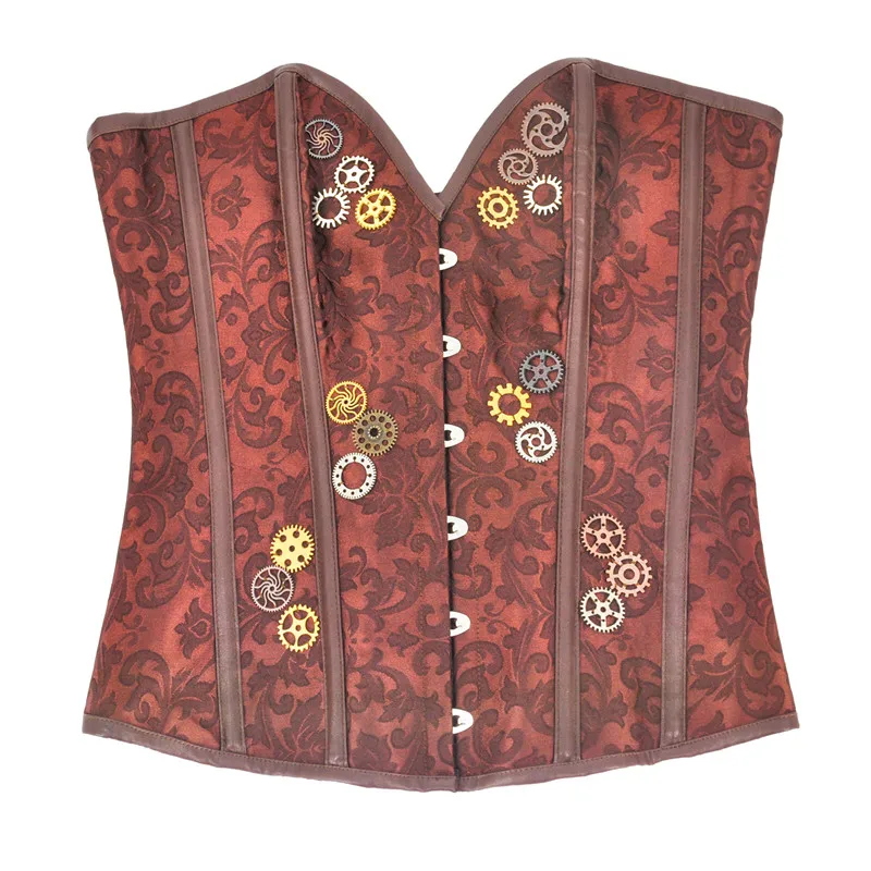 Женское Бюстье в стиле стимпанк Корсет Топ коричневый жаккард с зубчатой