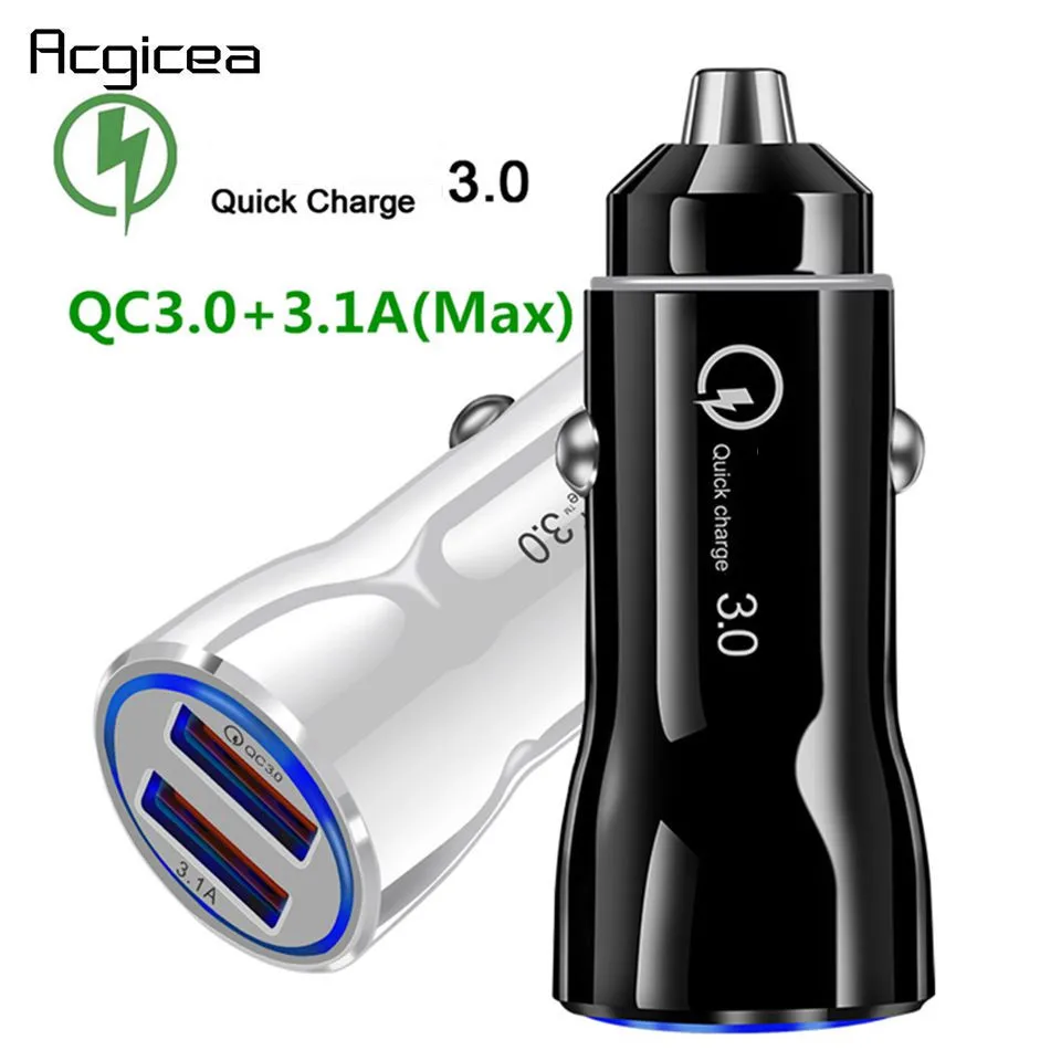 Автомобильное зарядное устройство Quick Charge 3,0 QC 3,0 с двумя usb-портами для iphone 7, 8 plus, X, XS, Max, адаптер для быстрой зарядки, автомобильное зарядное устройство для samsung S7, S8, S9