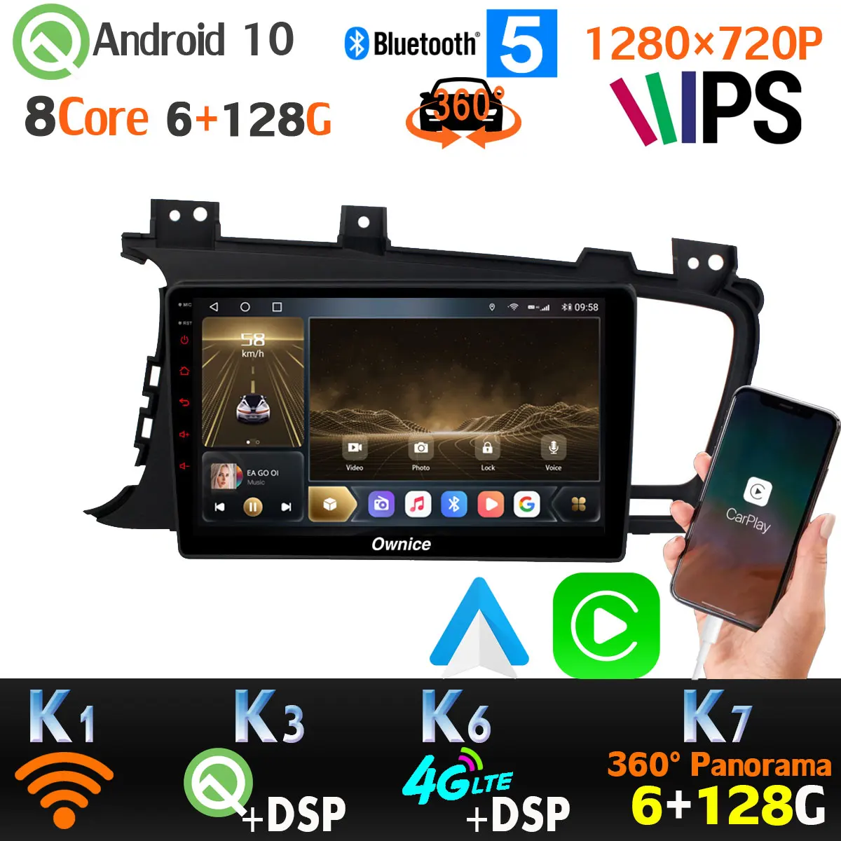 Автомобильный мультимедийный плеер 6G + 128G 1280*720P Android 10 0 для Kia K5 Optima 2011 2015 GPS радио 4G
