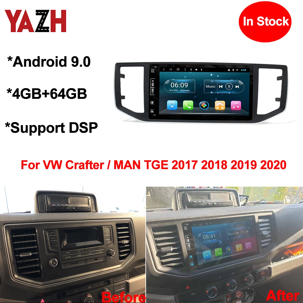 Фото YAZH Android 9.0 4 + 64 Гб GPS навигация Мультимедиа для VW Crafter / MAN TGE 9 0 2017 2018 2019 с Bluetooth 2020 DSP