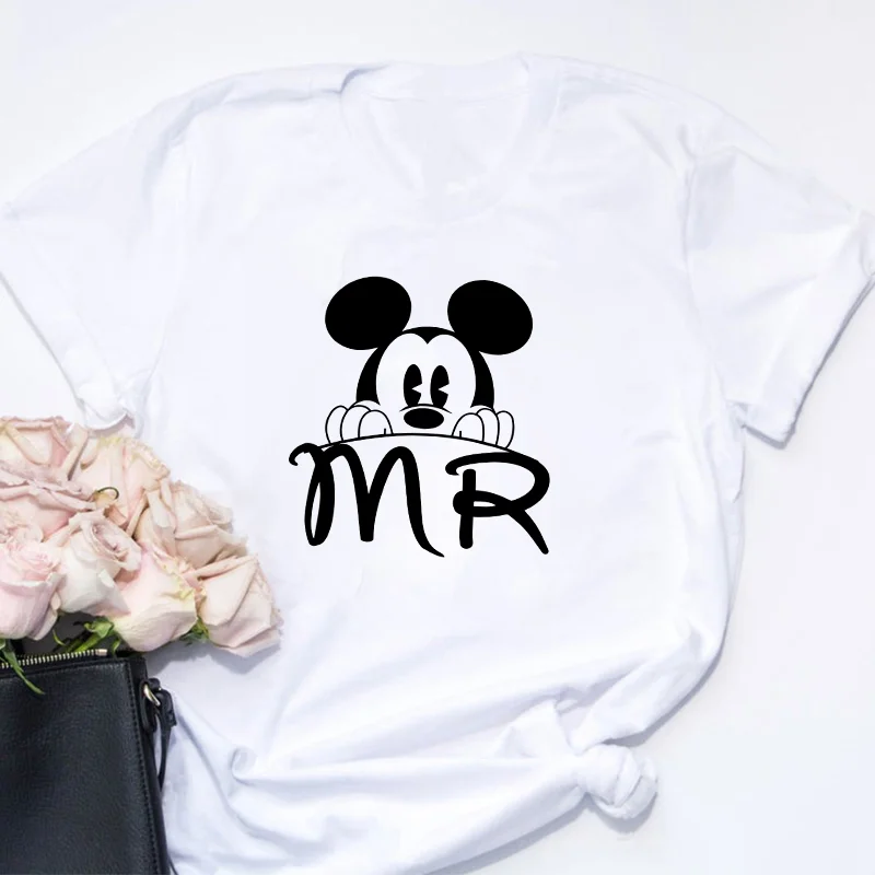 Love Couple T Shirts Mr Mickey Mouse Mrs Minnie Mouse Printed Cute Graphic Tees Summer White Short Sleeve Women/men Clothes
