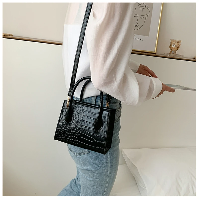 

2021 Fashion Trend Women Small Crossbody Bag Faux Leather Shoulder Handbag Classic Crocodile Stone Pattern Zipper Solid Purse