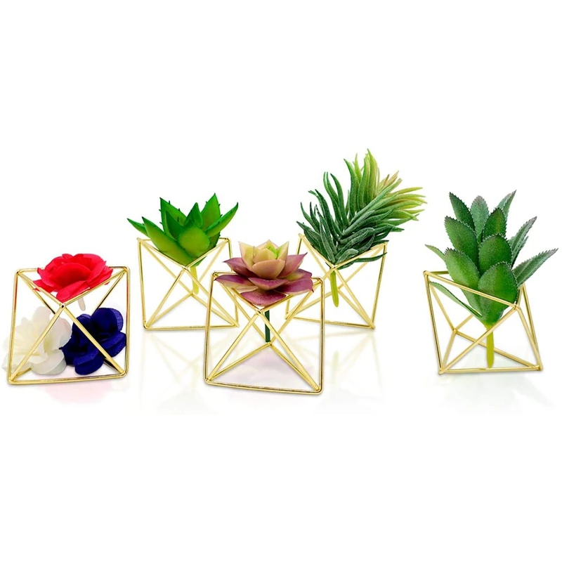 

Geometric Air Plant Holder Modern Decor Gold Terrarium, Tabletop Home Wedding Gifts, 2.6Inch Long, 5 Pack