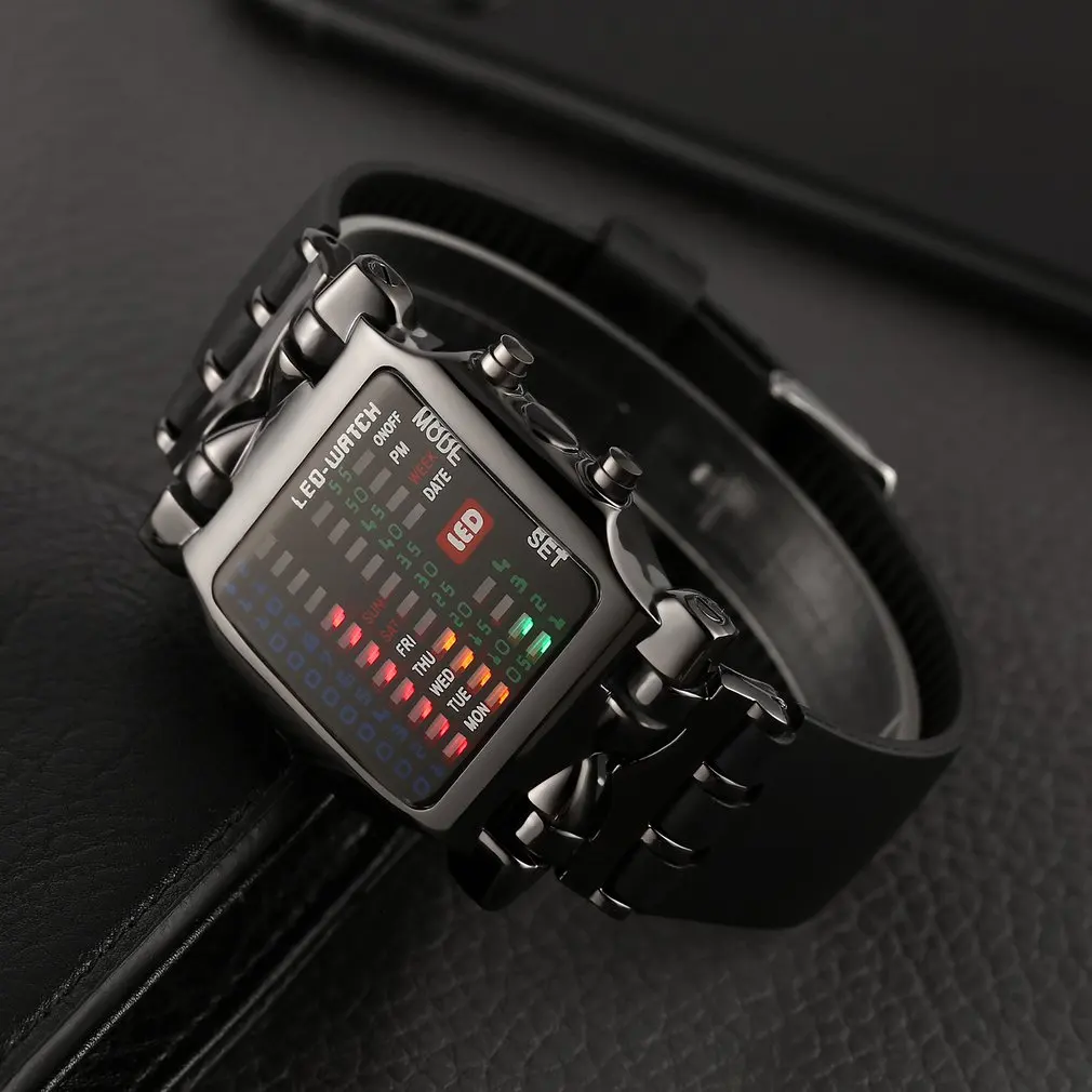 Multifunctional Popular Square Dial Uisex Binary LED Digital Watches Rubber Band Casual Sport Outdoor Wrist Watch | Дом и сад