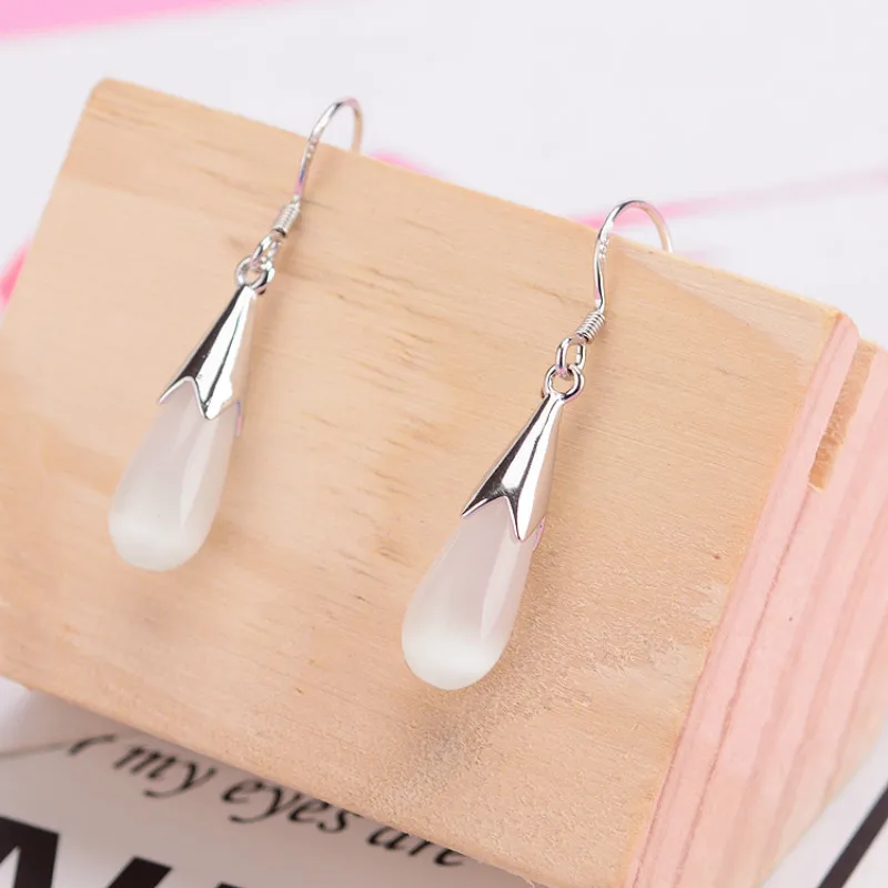 925 стерлингового серебра опал лунный камень кулон жемчужные серьги Элегантные