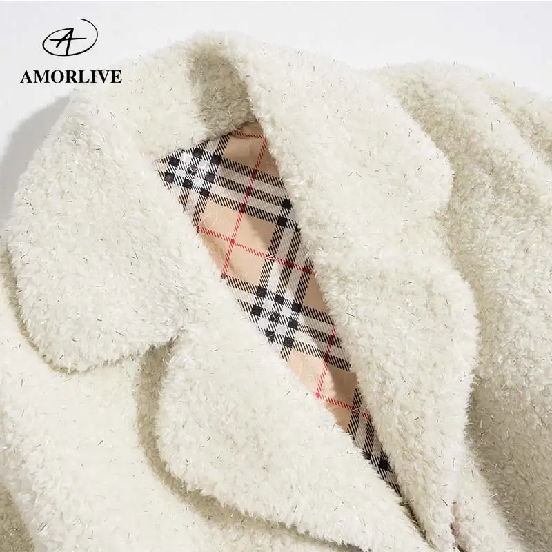 Женская шерстяная куртка AMOR LIVE Зимняя Толстая теплая элегантное двубортное