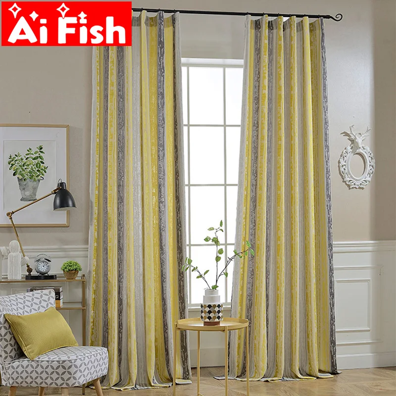 Современные простые желтые геометрические затемняющие шторы с геометрическим