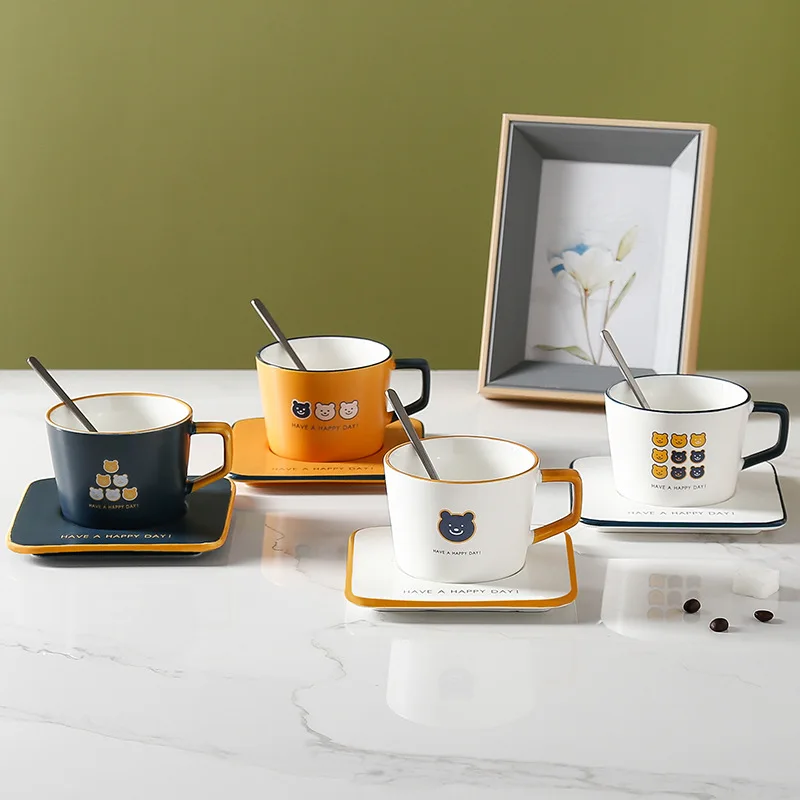 Новый милый мультяшный медведь с ложкой и блюдце в комплекте керамическая