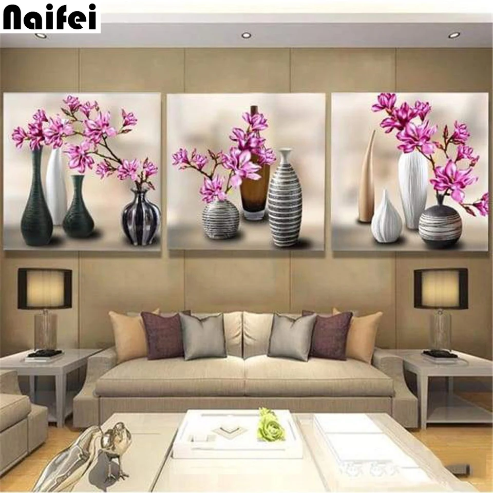 

3pc/set Diy 5d Diamond Painting Flower Diamond Mosaic Diamond Embroidery Triptych Full Display Pictures Of Rhinestone home decor