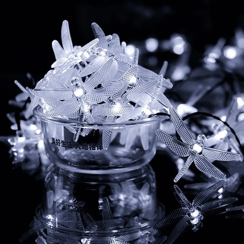 

50 LED Solar Led Lights Outdoor Garland Dragonfly Fairy Lights String Outdoor Holiday Wedding Christmas Lights for Bedroom Decor