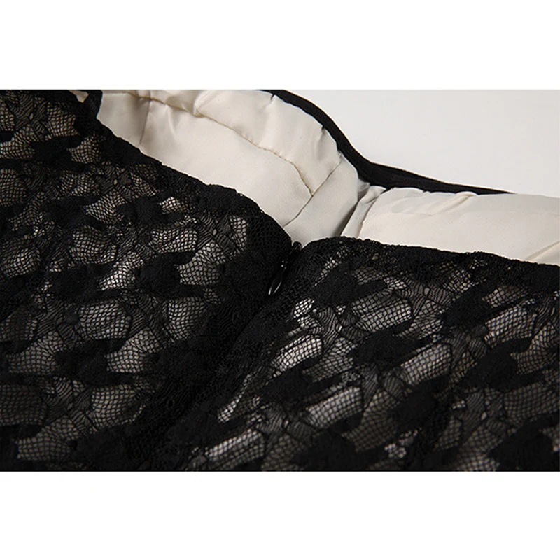 Женское короткое платье с подтяжками черное кружевное платье-трапеция в