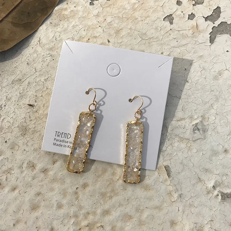 Винтажные прямоугольные серьги золотого цвета с белыми кристаллами для женщин