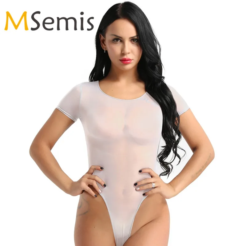 Женский купальник бикини слитный прозрачный для гимнастики